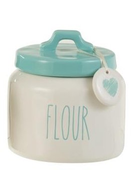 22862 POT FARINE 13x13x11CM 0,592KG BLANC TURQUOI CERAMIQUE