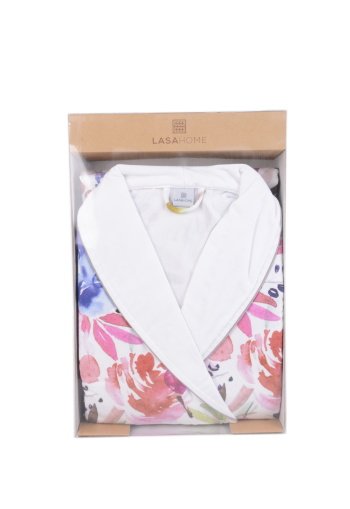 PEIGNOIR TAILLE XL 1,421KG BLANC VERT ROSE COTON