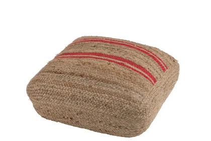 88799	FLOOR CUSHION STR JUT NAT/RED (60x60x20cm)