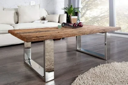 TABLE 200X100CM MARRON ARGENTE BOIS METAL
