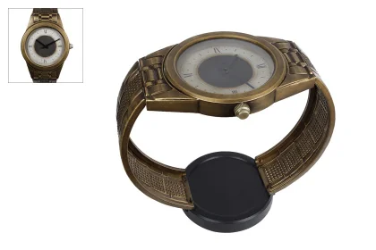 070046	 Clock Table old gold brown Metal 58x42,5x6cm