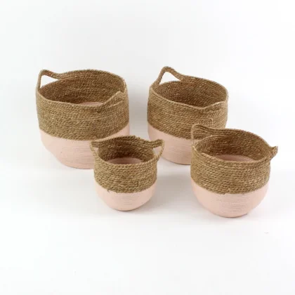 47653  Basket Valencia, brown-pink, seagrass L: 35x35x31 cm